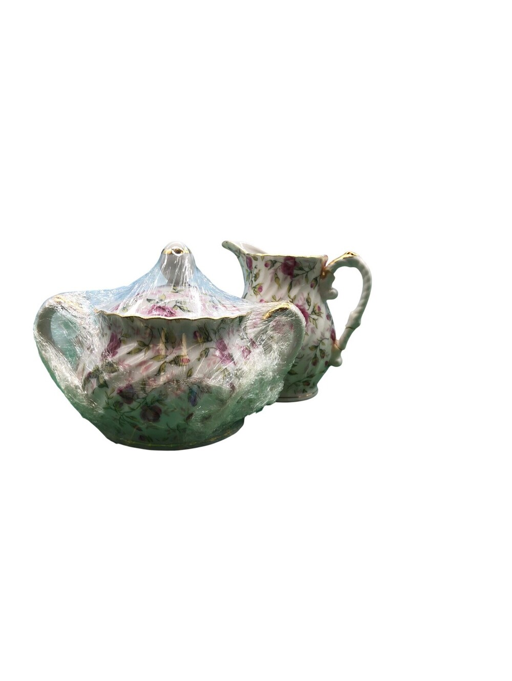 Lefton China Floral Creamer Sugar Set Porcelain Pink Roses Japan Hand Painted